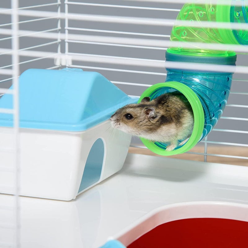 Mcage 2 Levels Habitat Hamster Home Rodent Gerbil Mouse Mice Rat Wire Cage with Complete Set of Accessories (18" L x 12" W x 15" H, Blue) - Image 3